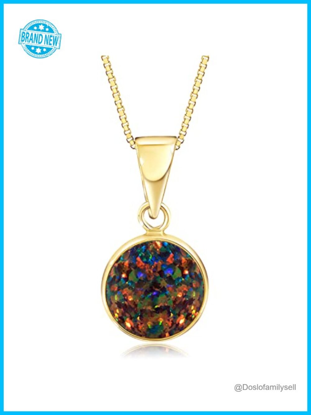 14K Solid Gold Black Opal Pendant Necklace 16.5in Lobster Clasp